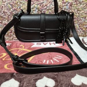 Steve Madden Black Leather Shoulder Bag with Chain Charm
